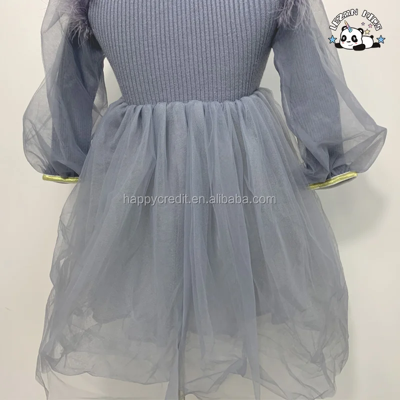 LEZONKIDS - Fashion Girls Long Sleeve Winter Sweater Dress Sweater Kids Dress Winter Feather Mesh Dress for 2-14 Years